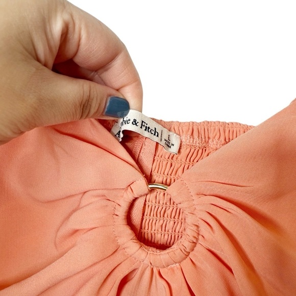 NEW Abercrombie Ruched Coral Pink O Ring Women’s Crop Cami Tank Top Sz L - Picture 3 of 11